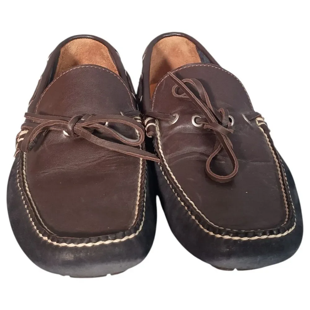 Peter Millar Brown Driver Loafer Moccasin Casual Shoe Mens 9 Brown Blue Leather